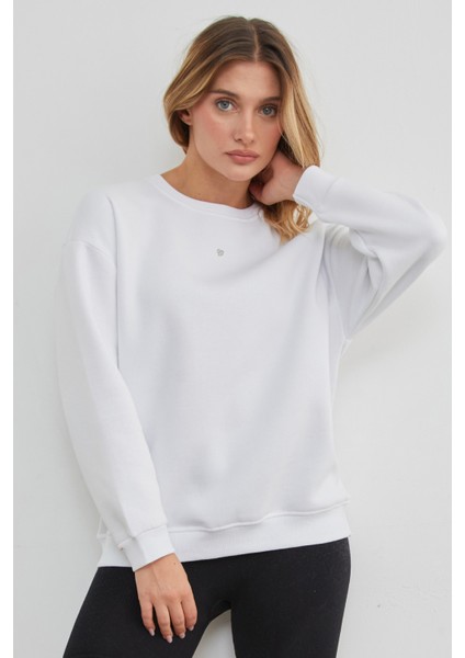 3 Iplik Taşlı Kalp Detaylı Oversize Sweatshirt indirimleri