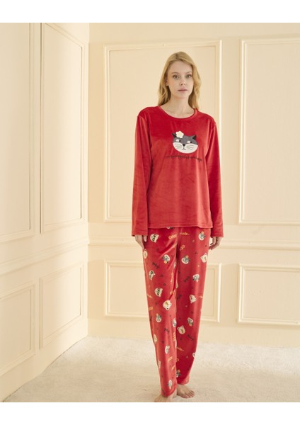 Fransız Kadife Kırmızı Pijama Takımı