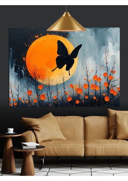 Kelebek Gün Batımı Ağacı Dekoratif Kanvas - Mdf Ahşap Tablo
