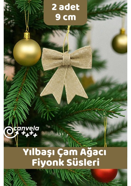 2 Adet 9 cm Yılbaşı Çam Ağacı Fiyonk Süsleri Hediye Paketi ve Kapı Süsü Süsleme