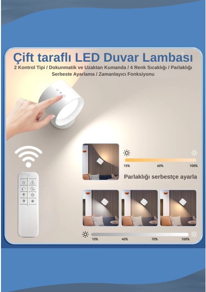 Mıknatıslı Uzaktan Kumandalı Çift Taraflı Duvar Aplik LED Aydınlatma 3 Renk USB Şarjlı indirimleri