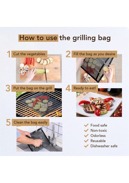 Paket Barbekü Izgara Poşeti Yeniden Kullanılabilir, Yeniden Kullanılabilir Yapışmaz Barbekü Izgara Poşeti/balık Sebze Et Için Izgara Matı (Yurt Dışından) modelleri