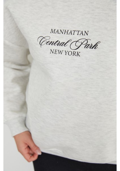 3 Iplik Manhattan Baskılı Bisiklet Yaka Sweatshirt