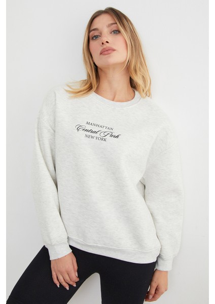 3 Iplik Manhattan Baskılı Bisiklet Yaka Sweatshirt