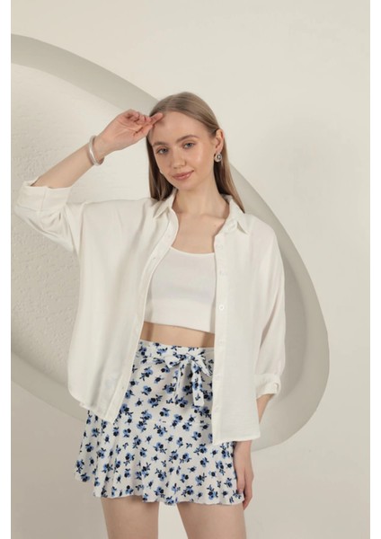Bürümcük Çiçek Desen Şort Etek-Saks fiyatları