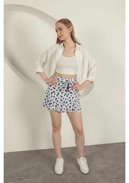 Bürümcük Çiçek Desen Şort Etek-Saks modelleri