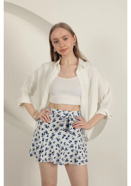Bürümcük Çiçek Desen Şort Etek-Saks fırsatları