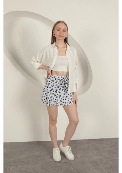 Bürümcük Çiçek Desen Şort Etek-Saks indirimleri