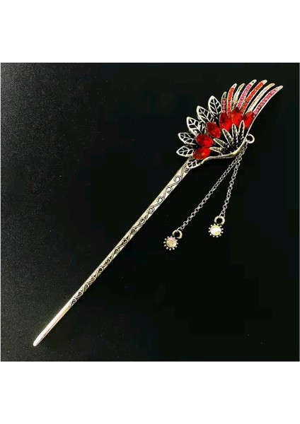 Kore Tarzı Kırmızı Taş Sopa Topuz Toka