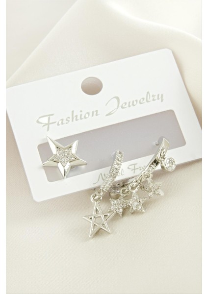 Wizard 3 Adet Yıldız Zirkon Taşlı Küpe-Sarı