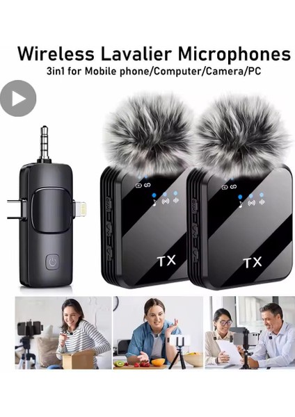 iPhone 13 Pro Uyumlu Ikili Kablosuz Yaka Mikrofonu modelleri