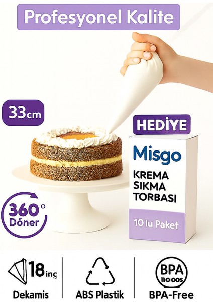 Dönen Pasta Sıvama Standı 360' Dönebilen Pasta Standı + 10'lu Krema Sıkma Torbası