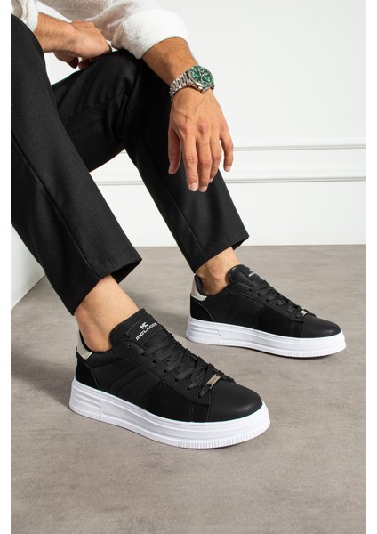Erkek Sneaker F47 Siyah Beyaz Günlük Spor Ayakkabı Yüksek Taban Rahat Tasarım