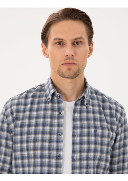 Erkek Mavi Regular Fit Kareli Uzun Kollu Gömlek 50291987-VR036 fiyatları