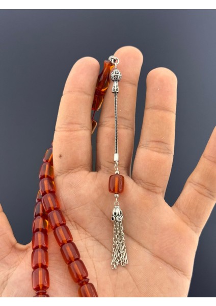 6,6 gr 925 Ayar Gümüş Püskül Ateş Kehribar Fıçı Kesim 8,75X10 modelleri