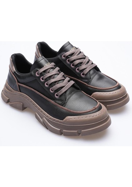 Kadın Deri Sneaker Bağcıklı Spor Ayakkabı Siyah Mareo fiyatları