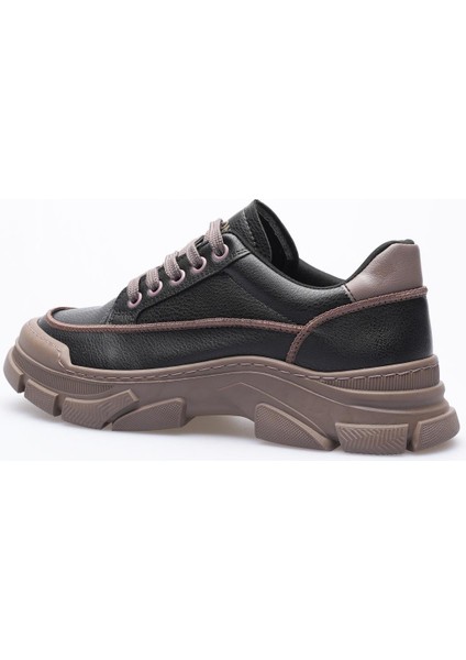 Kadın Deri Sneaker Bağcıklı Spor Ayakkabı Siyah Mareo fırsatları