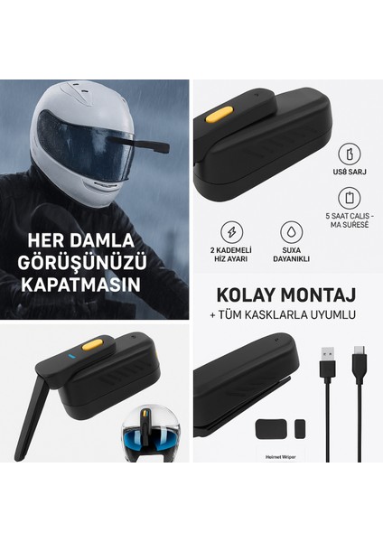 Motorcu Kask Için Silecek Şarjlı Su Geçirmez Motorcu Kaskı Yağmur Sileceği indirimleri