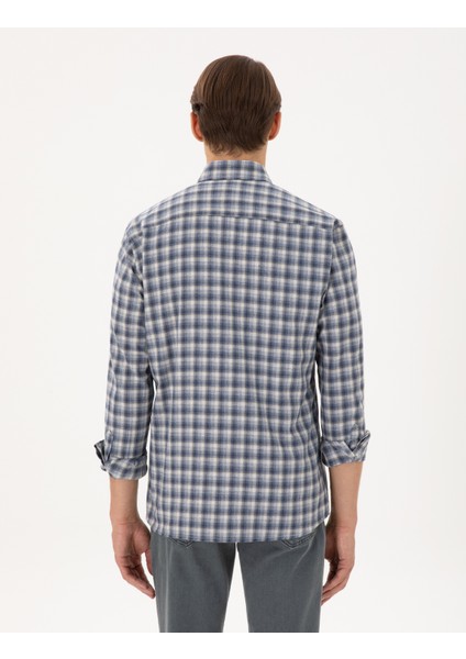 Erkek Mavi Regular Fit Kareli Uzun Kollu Gömlek 50291987-VR036 indirimleri