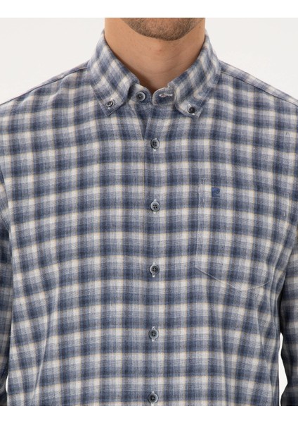 Erkek Mavi Regular Fit Kareli Uzun Kollu Gömlek 50291987-VR036