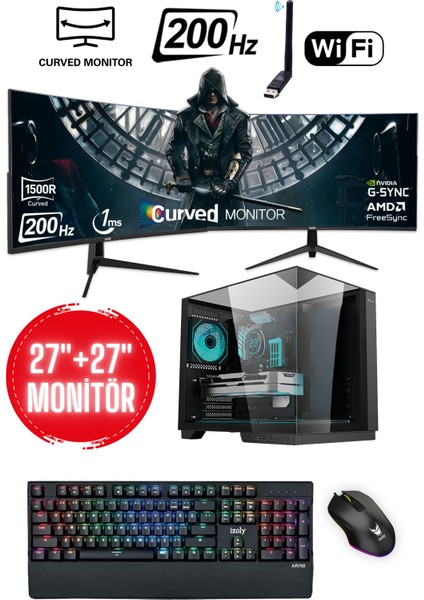 Sune x Ryzen 5 5500 32GB 256GB M.2 NVME+512GB SSD Geforce Rtx 4060 8gb 27"+27"oyuncu Masaüstü Bilgisayarı