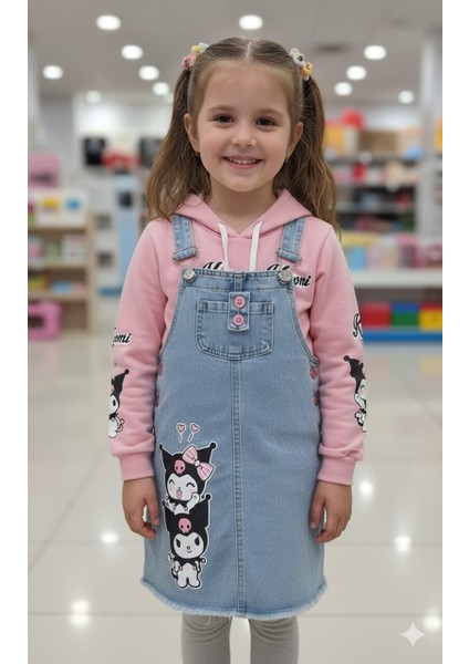 Kız Çocuk Elbise Sweat, Kot Jile Salopet 2 Parça
