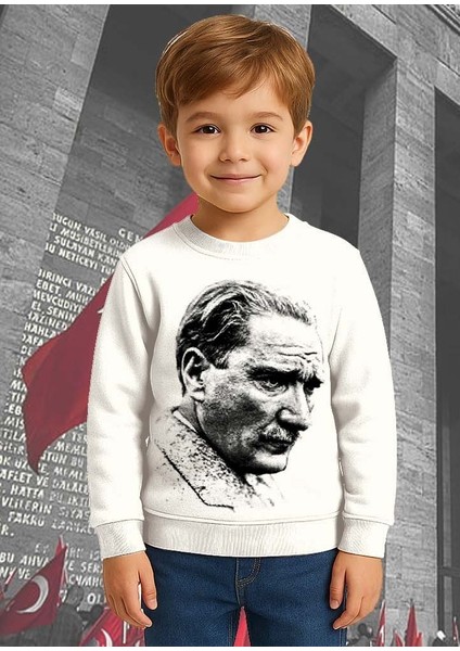 Unisex Ay Yıldızlı 19 Mayıs 29 Ekim 23 Nisan 10 Kasım Atatürk Çocuk 3 Iplik Şardonlu Sweatshirt