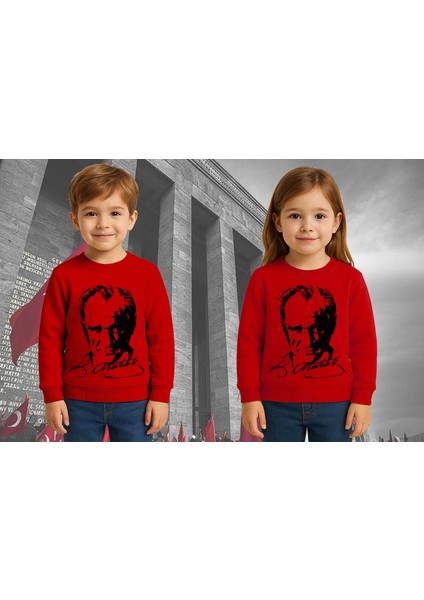 Unisex Ay Yıldızlı 19 Mayıs 29 Ekim 23 Nisan 10 Kasım Atatürk Çocuk 3 Iplik Şardonlu Sweatshirt