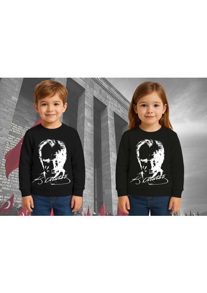 Unisex Ay Yıldızlı 19 Mayıs 29 Ekim 23 Nisan 10 Kasım Atatürk Çocuk 3 Iplik Şardonlu Sweatshirt