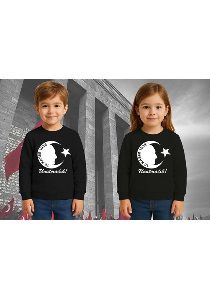 Unisex Ay Yıldızlı 19 Mayıs 29 Ekim 23 Nisan 10 Kasım Atatürk Çocuk 3 Iplik Şardonlu Sweatshirt
