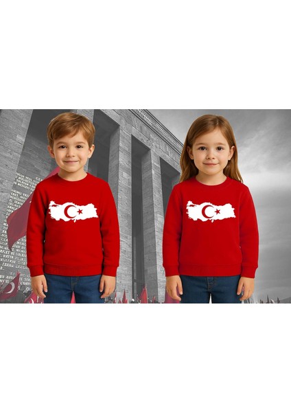 Unisex Ay Yıldızlı 19 Mayıs 29 Ekim 23 Nisan 10 Kasım Atatürk Çocuk 3 Iplik Şardonlu Sweatshirt