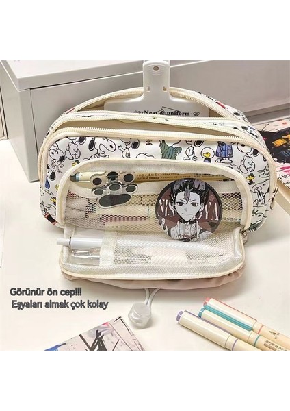 Snoopy Ipli Kalem Çantası Öğrenci Kapasitesi Çok Katmanlı Kırtasiye Sevimli Karikatür (Yurt Dışından) modelleri