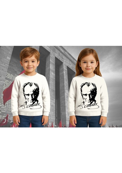 Unisex Ay Yıldızlı 19 Mayıs 29 Ekim 23 Nisan 10 Kasım Atatürk Çocuk 3 Iplik Şardonlu Sweatshirt