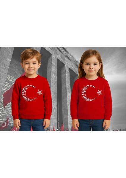 Unisex Ay Yıldızlı 19 Mayıs 29 Ekim 23 Nisan 10 Kasım Atatürk Çocuk 3 Iplik Şardonlu Sweatshirt fiyatları