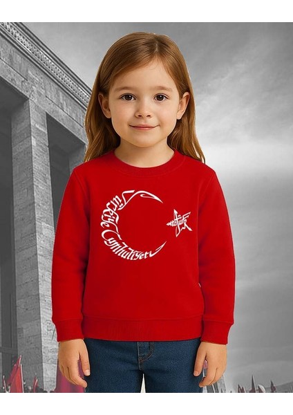 Unisex Ay Yıldızlı 19 Mayıs 29 Ekim 23 Nisan 10 Kasım Atatürk Çocuk 3 Iplik Şardonlu Sweatshirt modelleri