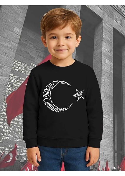 Unisex Ay Yıldızlı 19 Mayıs 29 Ekim 23 Nisan 10 Kasım Atatürk Çocuk 3 Iplik Şardonlu Sweatshirt
