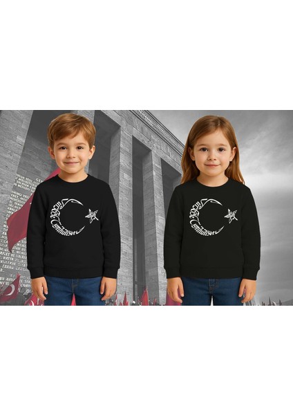 Unisex Ay Yıldızlı 19 Mayıs 29 Ekim 23 Nisan 10 Kasım Atatürk Çocuk 3 Iplik Şardonlu Sweatshirt modelleri