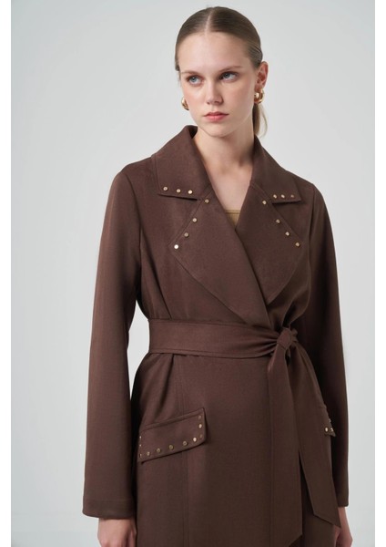 6029 Yaka Zımba Detay Süet Kap - Kahve indirimleri