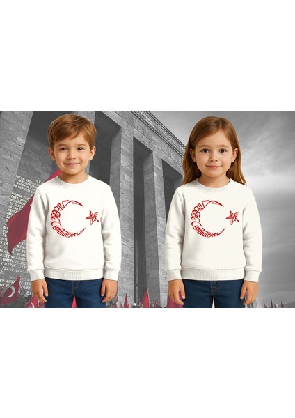 Unisex Ay Yıldızlı 19 Mayıs 29 Ekim 23 Nisan 10 Kasım Atatürk Çocuk 3 Iplik Şardonlu Sweatshirt