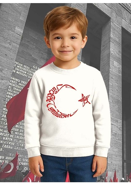 Unisex Ay Yıldızlı 19 Mayıs 29 Ekim 23 Nisan 10 Kasım Atatürk Çocuk 3 Iplik Şardonlu Sweatshirt modelleri
