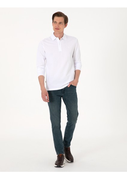 Erkek Beyaz Slim Fit Kıvrılmaz Polo Yaka Basic Pike Sweatshirt 50314048-VR013 fırsatları