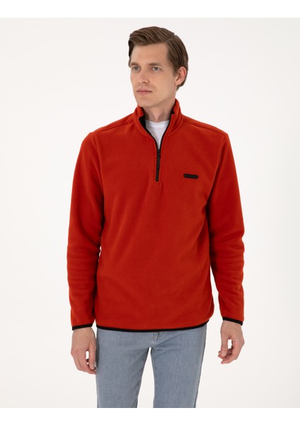 Erkek Kiremit Regular Fit Yarım Fermuarlı Polar Sweatshirt 50314056-VR040