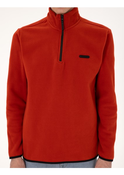 Erkek Kiremit Regular Fit Yarım Fermuarlı Polar Sweatshirt 50314056-VR040