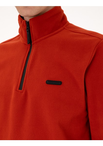 Erkek Kiremit Regular Fit Yarım Fermuarlı Polar Sweatshirt 50314056-VR040