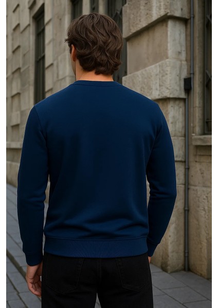 Erkek Desenli Kışlık Salaş Rahat Lacivert Sweatshirt fiyatları