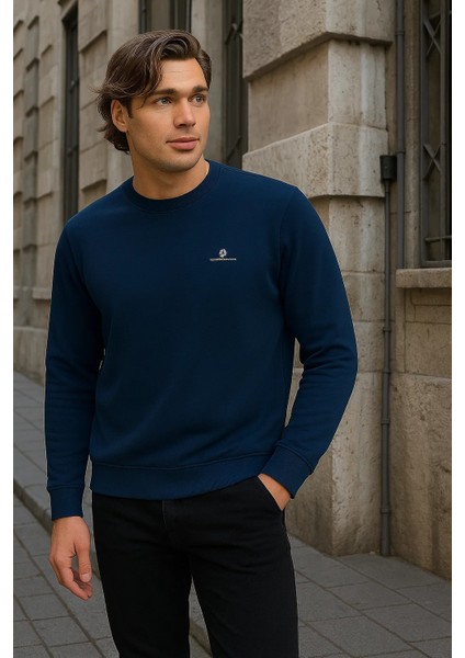 Erkek Desenli Kışlık Salaş Rahat Lacivert Sweatshirt modelleri