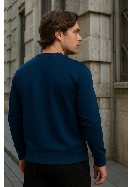 Erkek Desenli Kışlık Salaş Rahat Lacivert Sweatshirt indirimleri