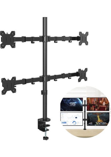 Powermaster PM-054 13-27 Inç Dörtlü Quad Mekanik LCD LED Gaming Pc Monitör Tutucu Masa Stand Askı Aparatı