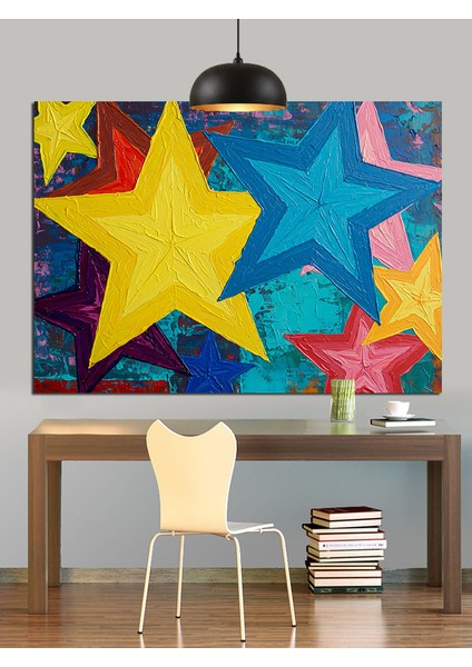 Büyük Sarı Yıldız Sanatı Dekoratif Kanvas - Mdf Ahşap Tablo