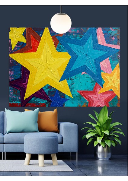 Büyük Sarı Yıldız Sanatı Dekoratif Kanvas - Mdf Ahşap Tablo fiyatları